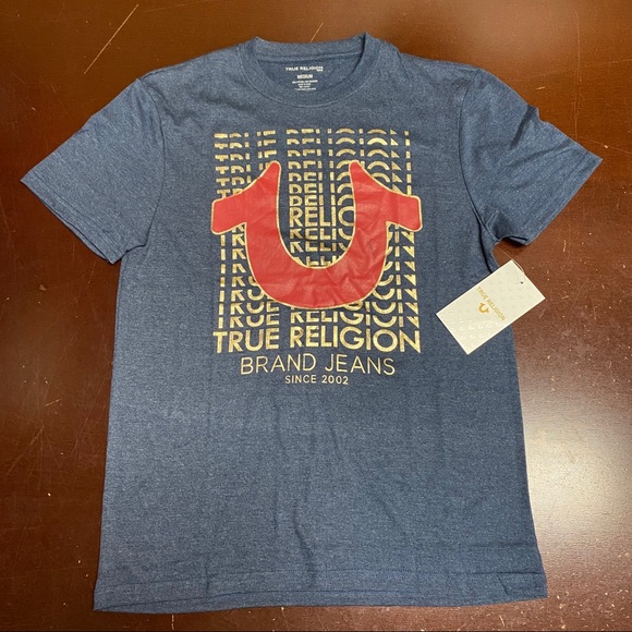 red and blue true religion shirt